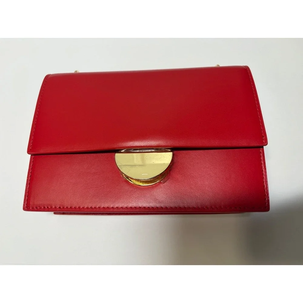 Red Leather Accordion Crossbody Bag Hollywood Logo Strap Gold‎ Hardware